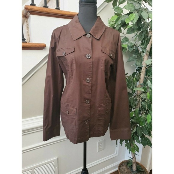 Liz Jordan Women's Brown Cotton Long Sleeve Collared Buttons Long Coat - Picture 1 of 12